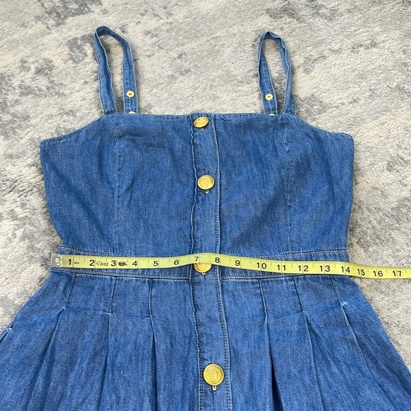 New L’Agence Denim Pleated Esmeralda Dress Button Front Blue Jean Stokes Sz 6 - Picture 11 of 16